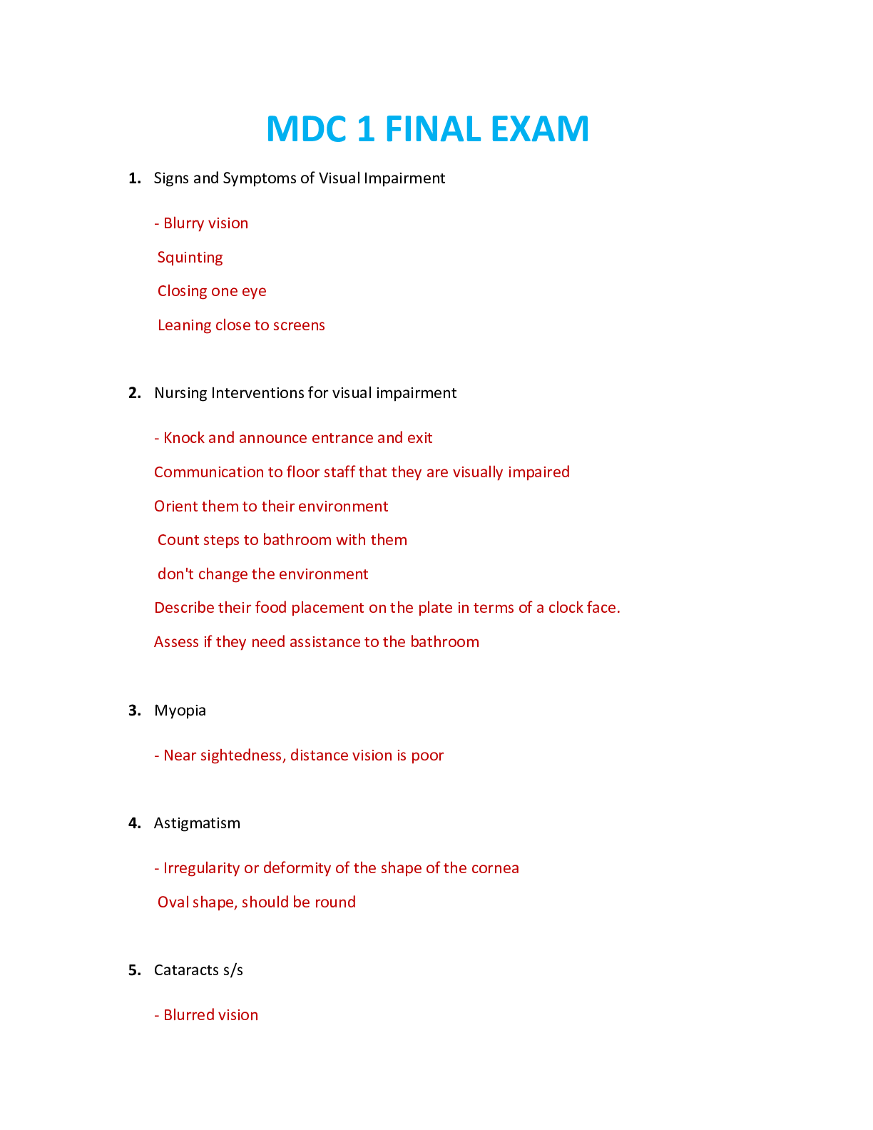 Preview image for NUR 2356 / NUR2356: Multidimensional Care I / MDC 1 Final Exam Review (Latest 2021/ 2022) Rasmussen